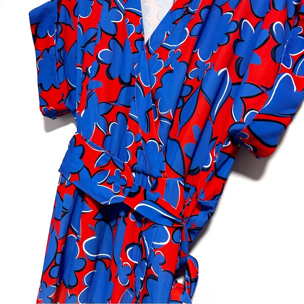 Eloquii Dress Women’s Size 14 Red Blue Floral Wrap Short Sleeve Stretch Plus - Picture 6 of 10